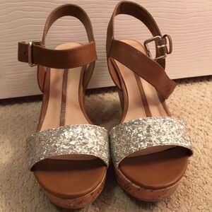 New Directions Brown and Silver Wedge Shoes